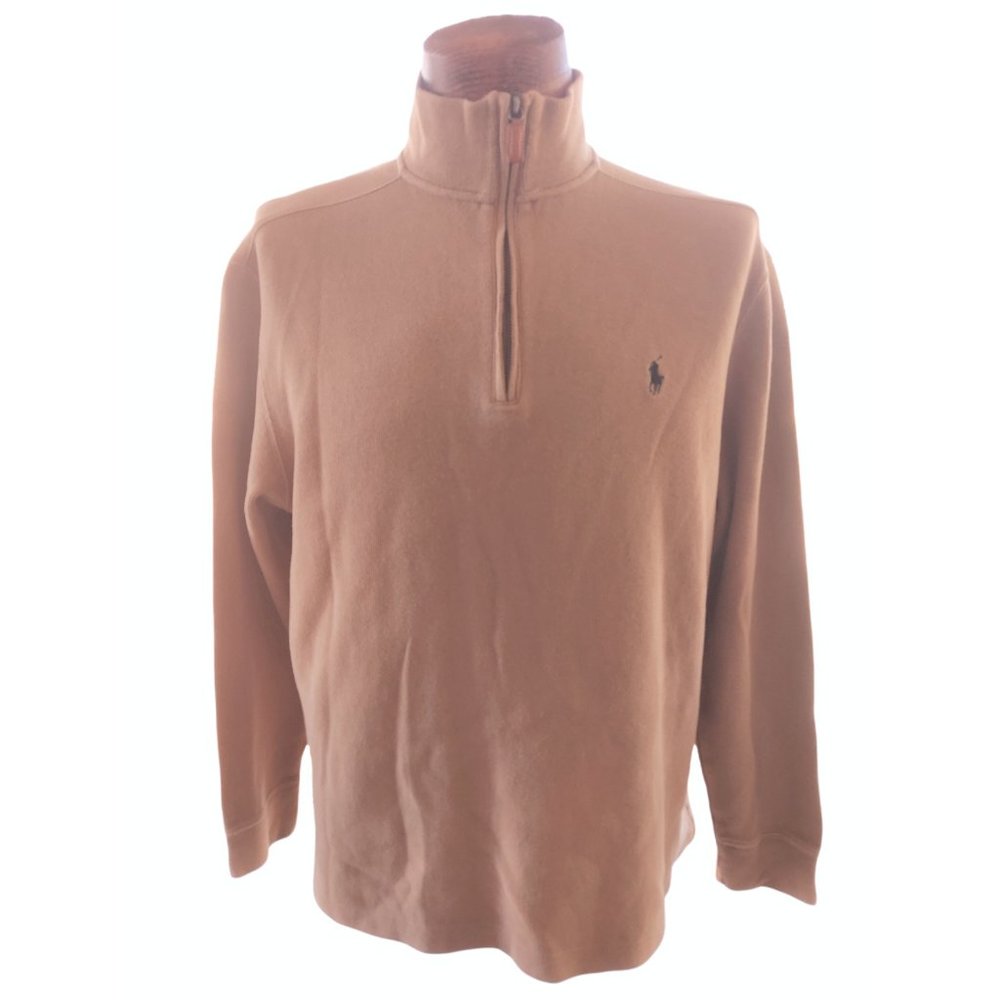 POLO RALPH LAUREN Men's Tan Estate Ribbed Quarter Zip Pullover Size Large
